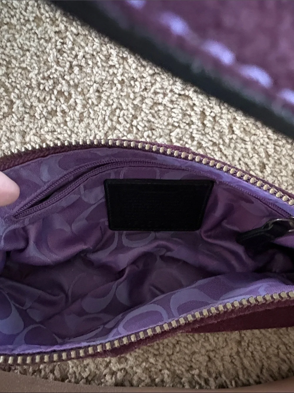 Coach Suede Shoulder Bag in Burgundy with Black Strap - Picture 3 of 3